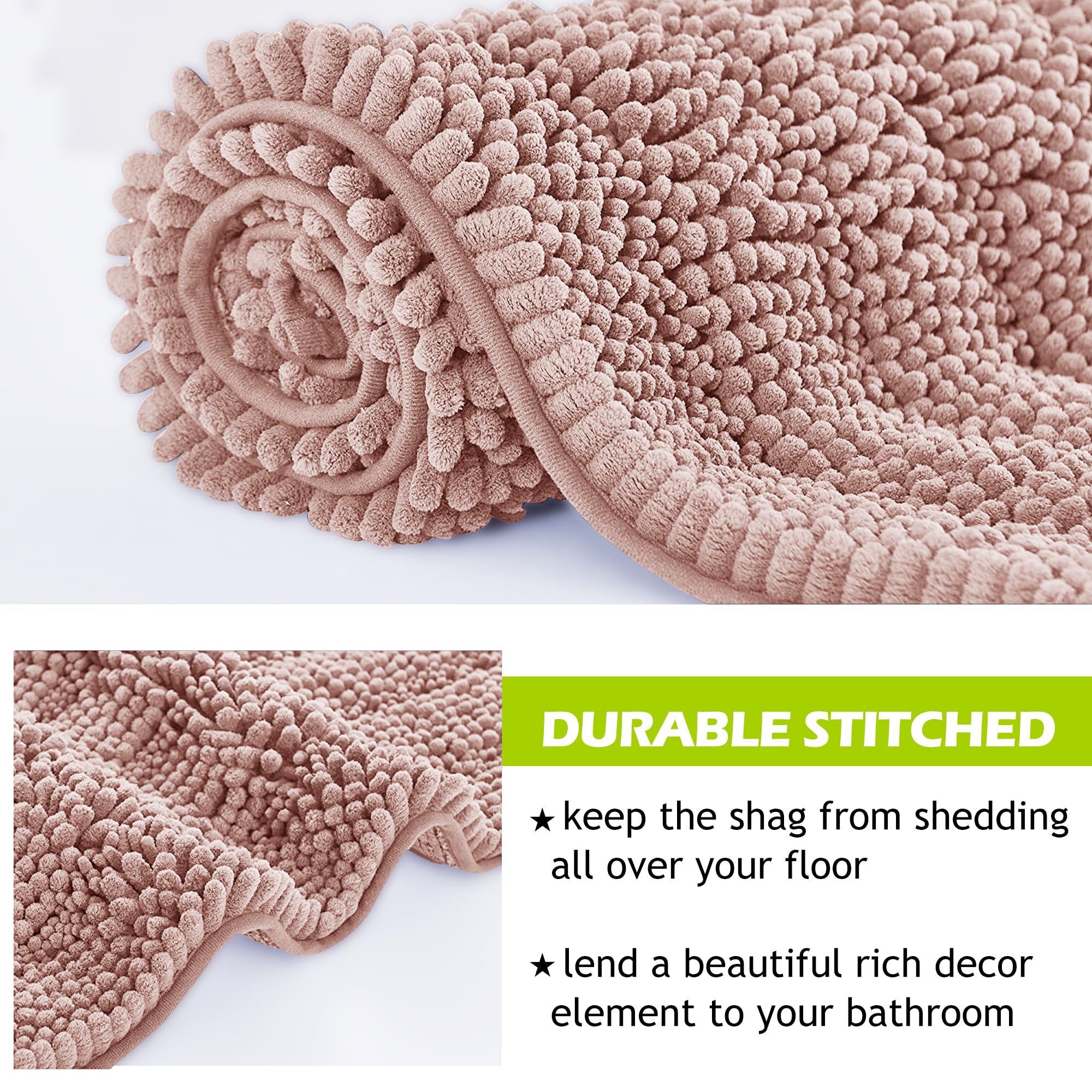 Bath Mat For Bathroom - Soft Shower Rug Farmhouse Quick Drying Washable Absorbent Non-Slip Super Soft Chenile Bathtub Carpet Dec
